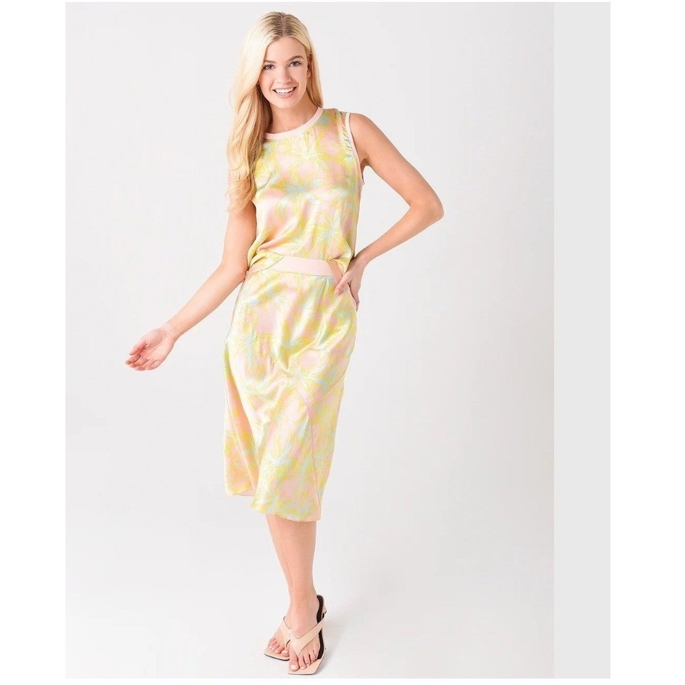 ATM Anthony Thomas Melillo Top & Skirt Set Size S/M Silk‎ Palm Print Peach Green